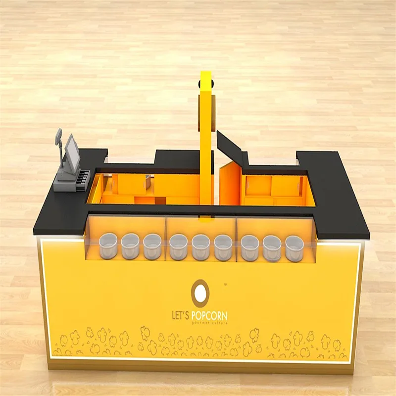 Corn Kiosk – Golden corn kiosk design cinema sell popcorn display cabinet on sale image 1