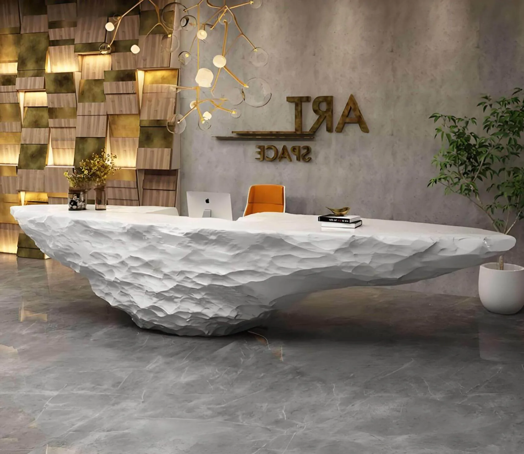Fiberglass Reception Desk | Unique Modern – Moon Surface Design Fiberglass Reception Desk – Unique Office & Salon Front Desk