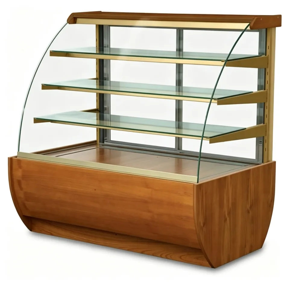 Wood Curved Glass Bakery Display Cabinet for Cake Pastry Dessert Retail Shop