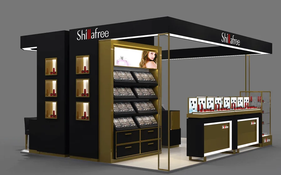 Cosmetic Kiosk Makeup Kiosk For Mall – Black and grey cosmetics store commercial furniture custom Skincare product display st