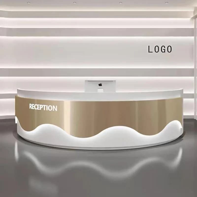 C shaped, Curved Round Reception Desks Counters – custom retail display image 1