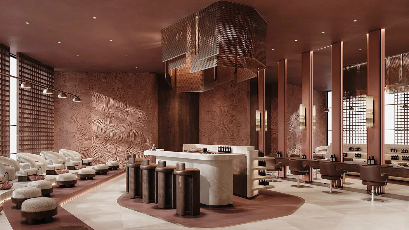 Warmly Terracotta Style Salon Shop Design Customized Beauty Shop Furniture