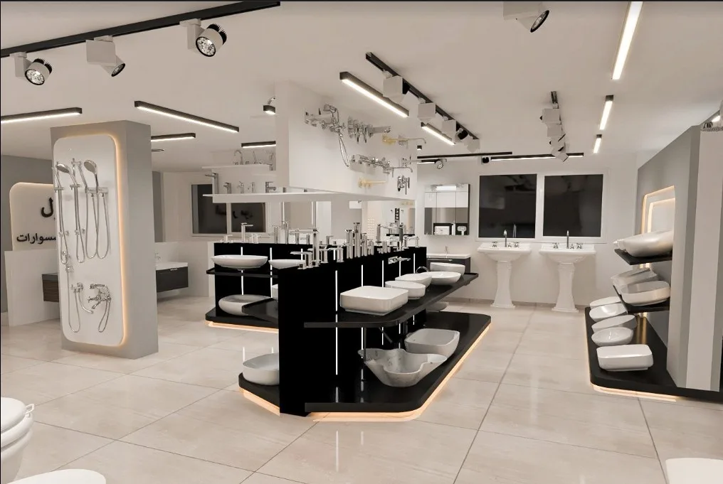 Sanitary Shop Showroom Design | Custom Sanitary Ware Displays – Black High-end Sanitary Shop Design Custom Display Stand and 