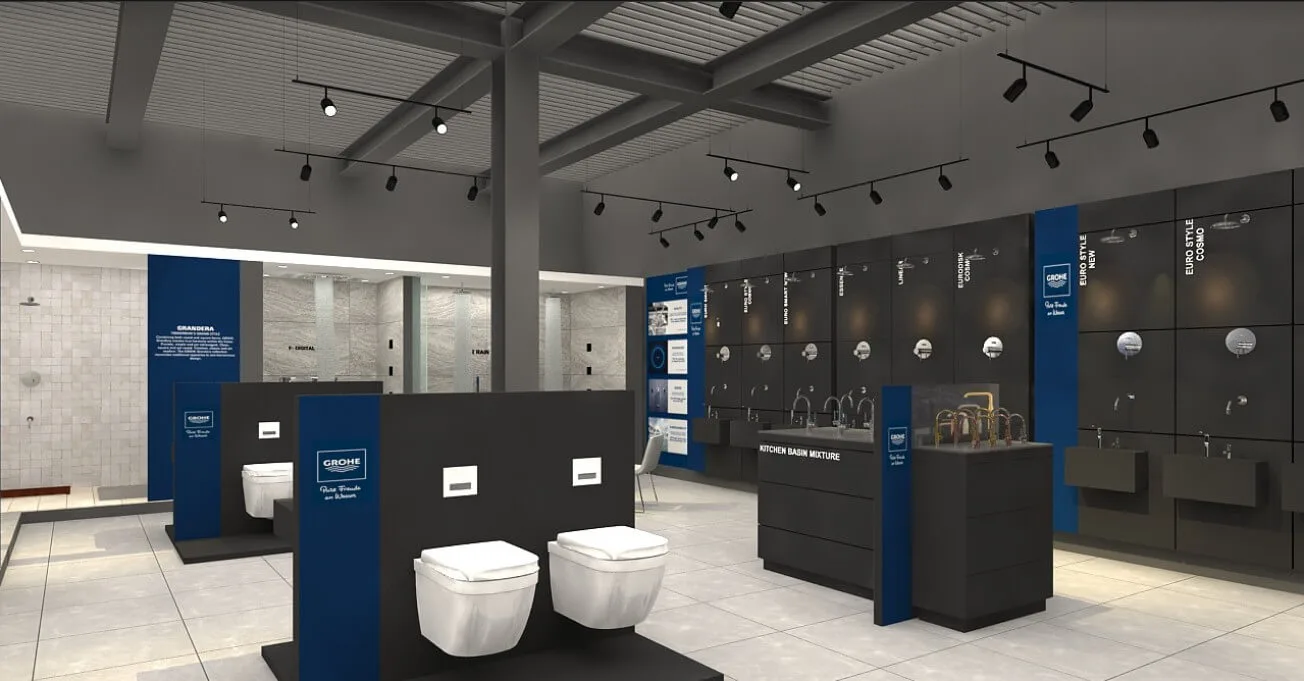 Sanitary Shop Showroom Design | Custom Sanitary Ware Displays – Black High-end Sanitary Shop Design Custom Display Stand and 