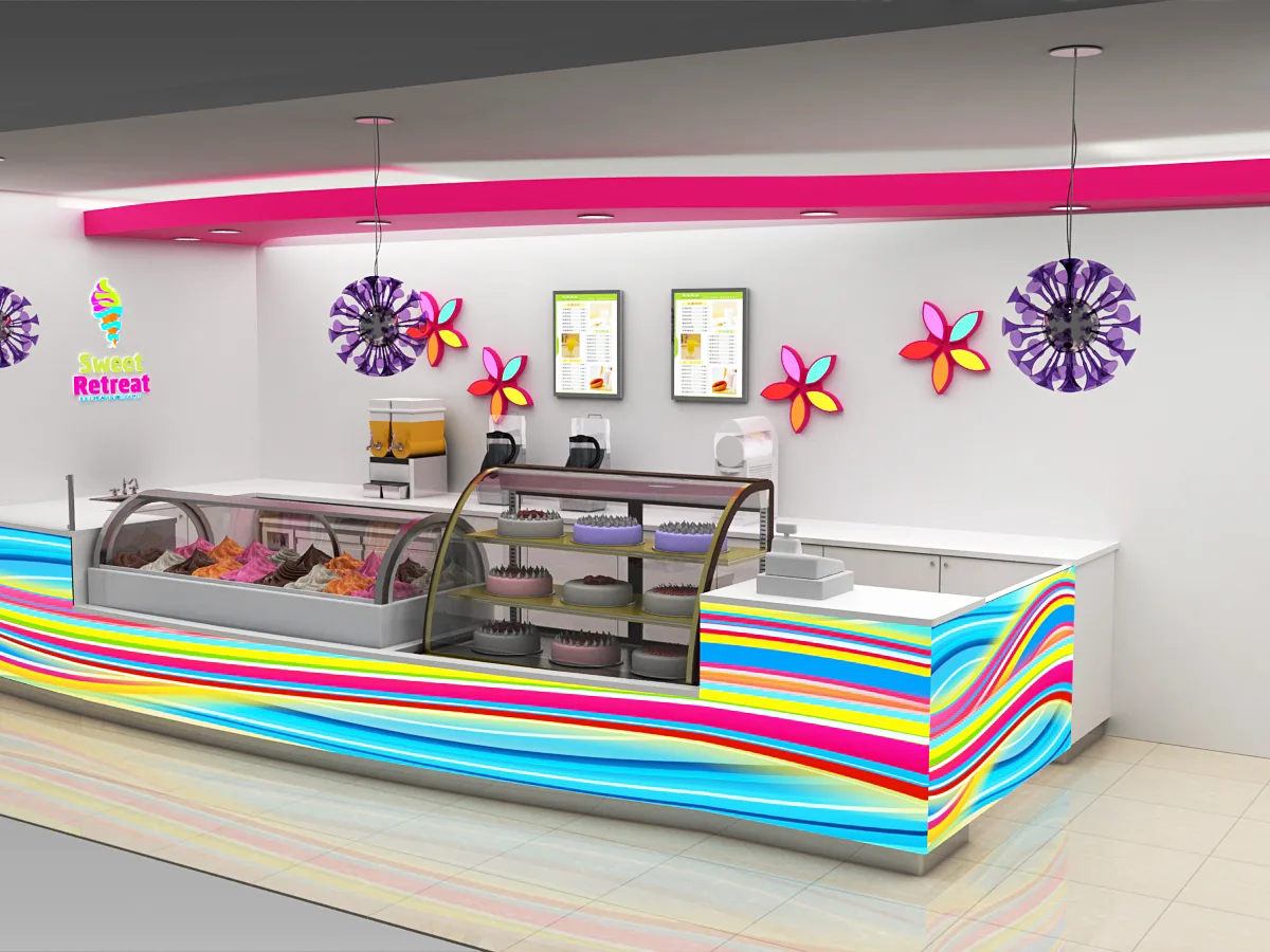 Ice Cream Shop Design | Frozen Yougrt Gelato Store Displays Counters – Cute pink ice cream shop furniture design dreamy Itali