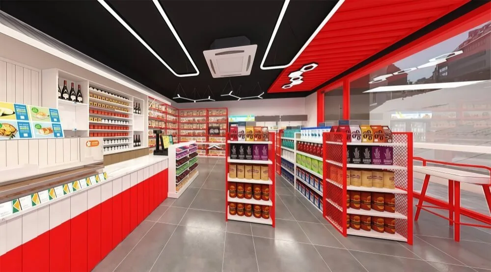 Snack Shop Displays, Interior Design, Racks Stands – Red Popular Snack Shop Design High-end Display Racks, Gondolas and Wall