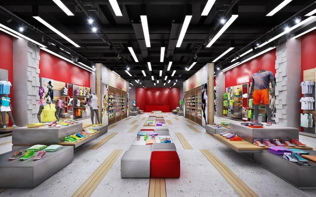Sneaker Shop Design Retail Store Fixtures – Retro and futuristic sneaker store design wooden wall cabinets with unique design