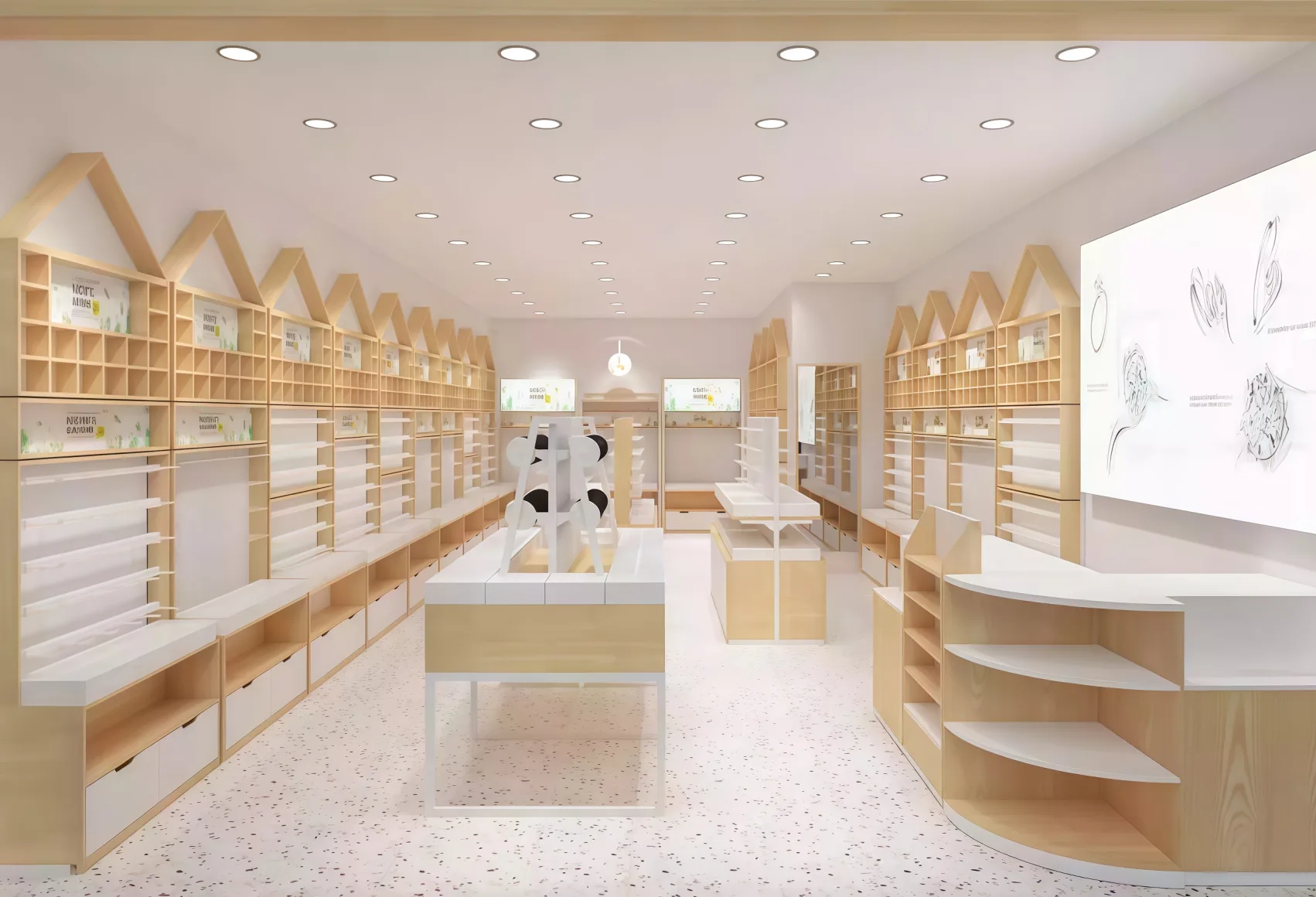 Stationery Shop Design, Displays Rack Fixtures – Stationery Design With Wooden Displays Shelves For Pens, Books & Other Acces