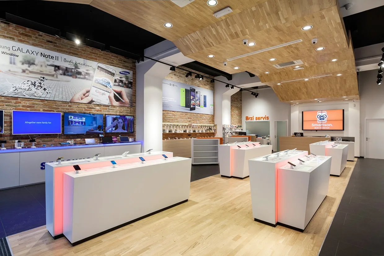 Mobile Shop Design, Displays Decorations – Vitality Blue Mobile Phone Store accessories retail cell phone counter glass showc