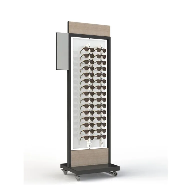 2-Way Rotating Wooden Floor Eyewear Display Stand & Rack With Wheels