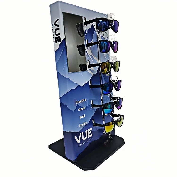 Head-Turning & Lockable 6-Pair Branded Sunglasses Display Stand For Countertop Display