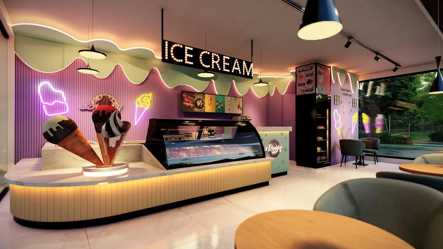 Ice Cream Shop Design | Frozen Yougrt Gelato Store Displays Counters – Cute pink ice cream shop furniture design dreamy Itali