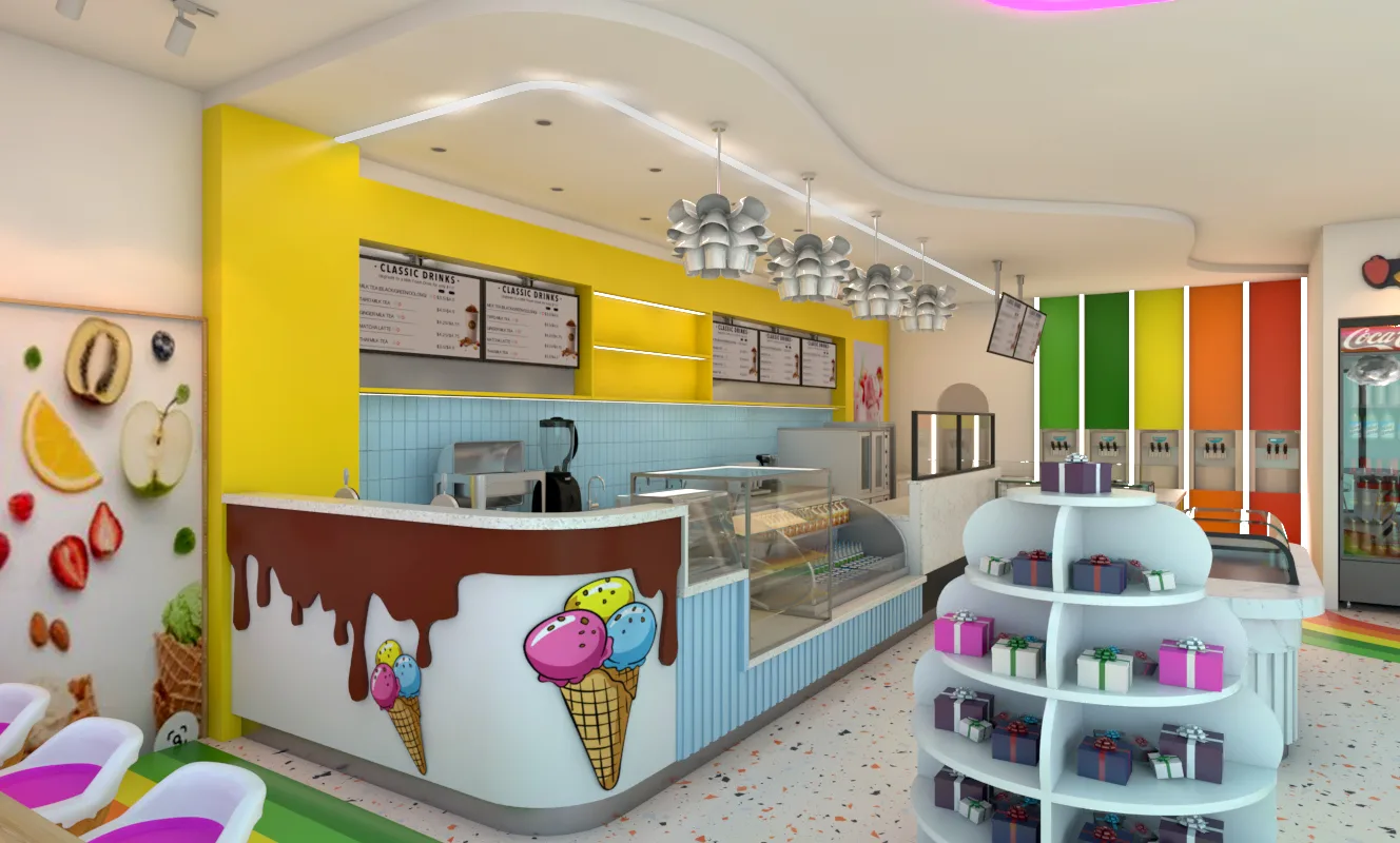 Ice Cream Shop Design | Frozen Yougrt Gelato Store Displays Counters – Cute pink ice cream shop furniture design dreamy Itali