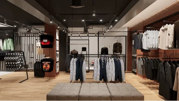T-Shirt Store Design, Display Retail Fixtures – Big-size T-shirt Shop Design Mesh Clothing Display Racks and Clothing Hangers
