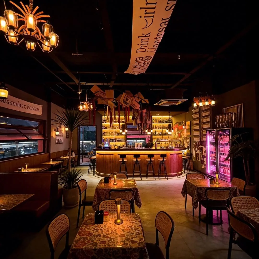 Tavern Design, Bar Displays, Commercial Furniture – Vintage Folk Pub Space Built Around Live Performance for Casual Drinking 