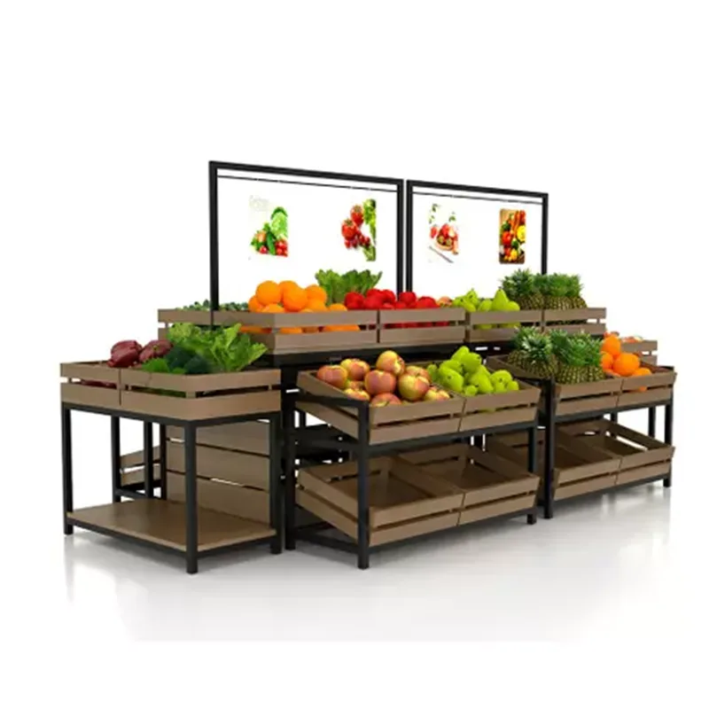 Tired Fruit Veg Display Stands for Shop | Wood Metal Shelves – custom retail display image 1