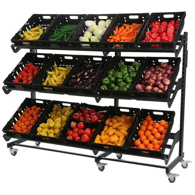 Tired Fruit Veg Display Stands for Shop | Wood Metal Shelves – custom retail display image 3