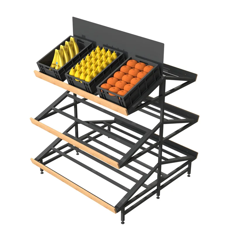 Tired Fruit Veg Display Stands for Shop | Wood Metal Shelves – custom retail display image 5