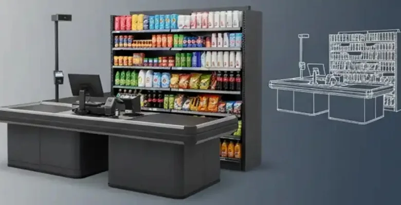 Supermarket Checkout Counter with Conveyor Belt – custom retail display image 4