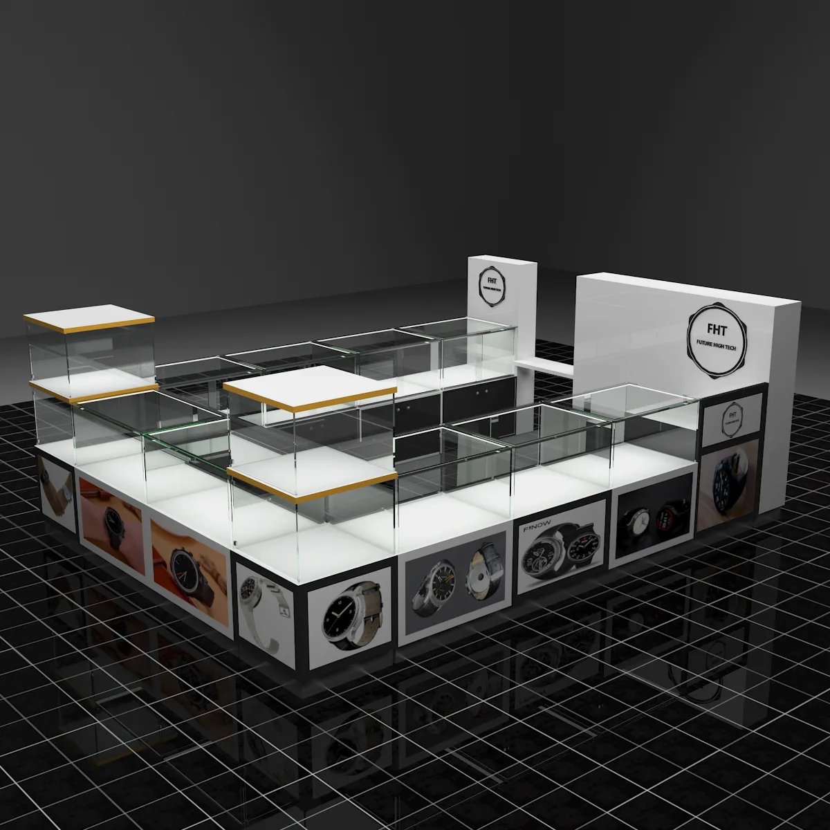Freestanding Modular Watch Retail Kiosk for Shopping Mall Outlets — view 2