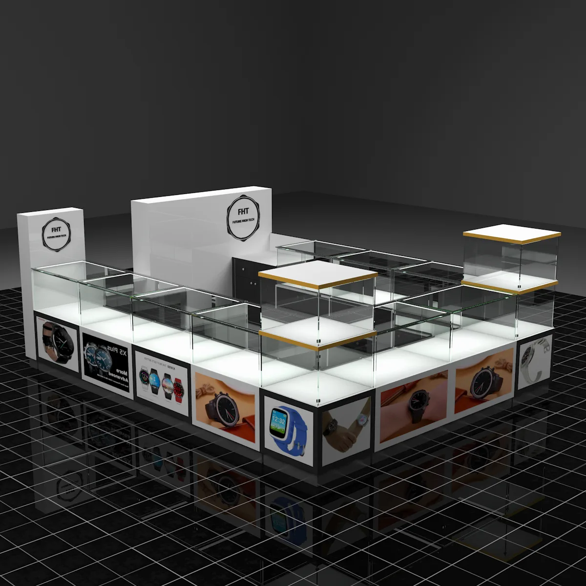 Freestanding Modular Watch Retail Kiosk for Shopping Mall Outlets