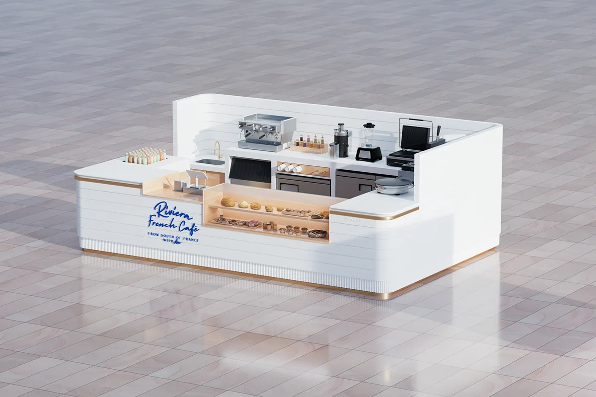 Wooden waffle kiosk design crepe display case on sale