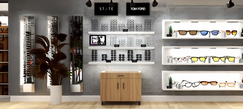 Wall Mounted Optical Displays | Boards, Racks Backlit Shelf – custom retail display image 2