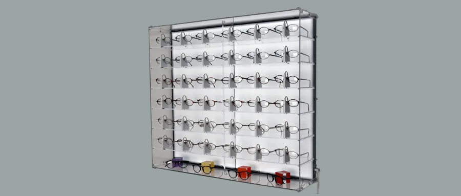 Wall Mounted Optical Displays | Boards, Racks Backlit Shelf – custom retail display image 3