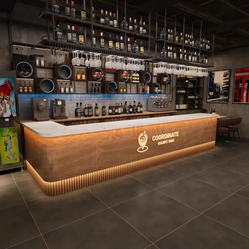 Commercial Bar Counters For Sale | Industrial, Vintage Modern – Modern Industrial Wine Bar Counter with Color Changing LED Li