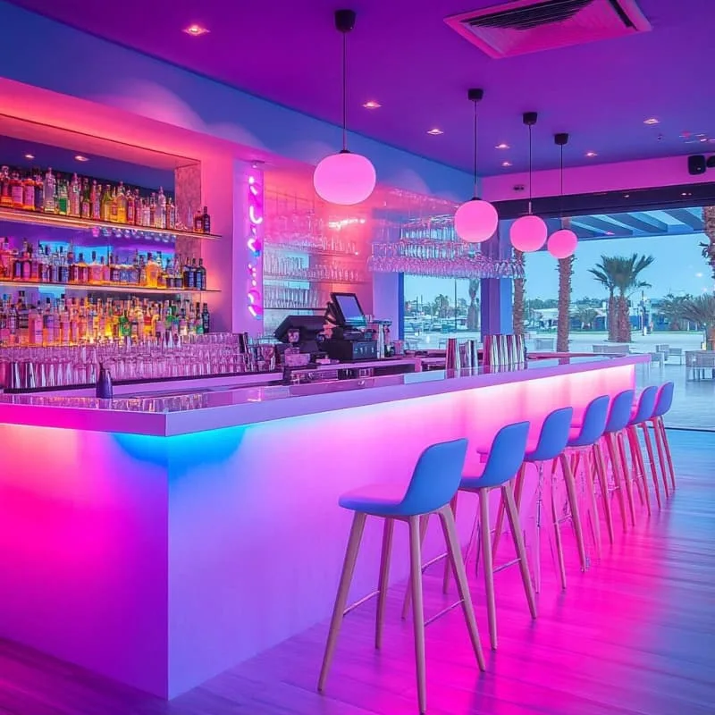 Commercial Bar Counters For Sale | Industrial, Vintage Modern – Modern Industrial Wine Bar Counter with Color Changing LED Li