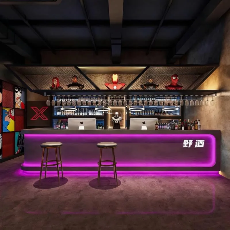 Commercial Bar Counters For Sale | Industrial, Vintage Modern – Modern Industrial Wine Bar Counter with Color Changing LED Li