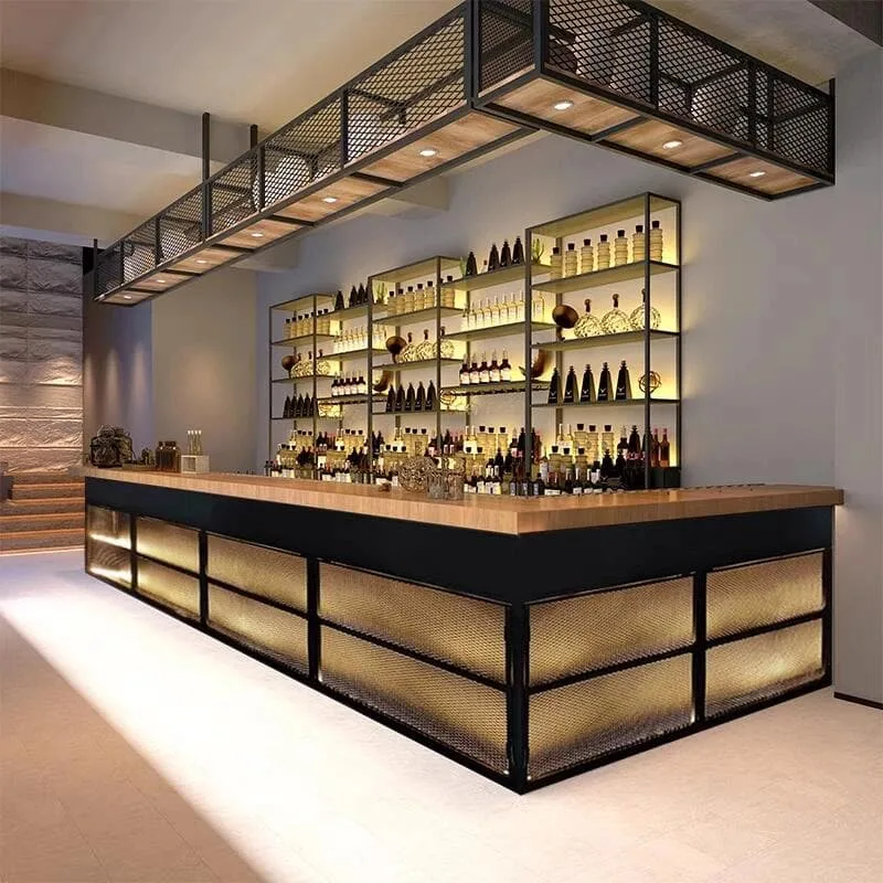 Commercial Bar Counters For Sale | Industrial, Vintage Modern – Modern Industrial Wine Bar Counter with Color Changing LED Li